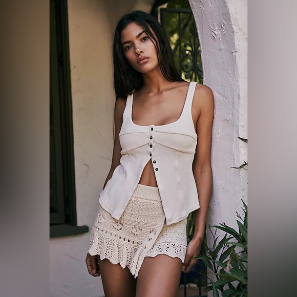 Free People Beach Marie Tank Button Down Corset Tank Black Small New NWOT - Picture 2 of 12